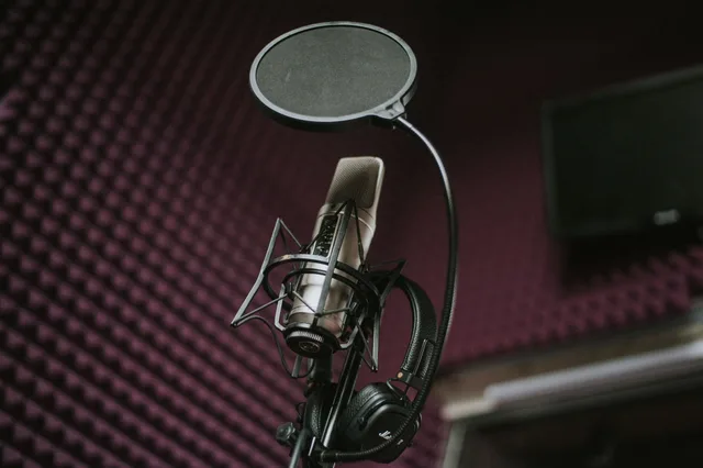 High-quality microphone and pop filter setup in a soundproof music studio. Podcast finance and software: what the tools bill and what sponsors pay